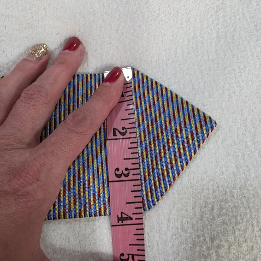 Thomas Pink Mens Silk Tie Blue Gold Burgundy Diagonal Stripe Made in Morocco